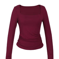 Women's Long Sleeve Tops Casual Scoop Neck Ribbed Knit Slim Fitted Basic Tee Shirts Trendy Spring Outfits