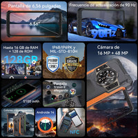 Cubot Kingkong Ace 2, Ultra-Thin and Robust Smartphone with Android 14, 16 Gb Ram (6 Gb + 10 Gb Expandable), 128 Gb Rom, 6.56 Inch and 90 Hz Screen, Nfc, 5100 Mah Battery, 4g Cell Phone