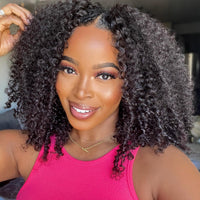 Kinky Curly V Part Wig Human Hair No Leave Out Thin Part Malaysian Hair Wigs for Women 250 Density Afro Curly V/U Part Wig 100%