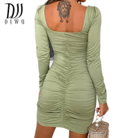DIWU Women Sexy Autumn Long Sleeve Square Neck Bodycon Party Club Mini Dress 2022 Spring Autumn Clothes Dropshipping Streetwear