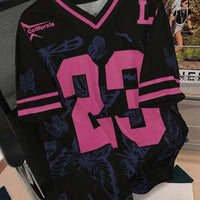 Summer Fashion Butterfly 23 Print TShirt For Women V-Neck Mesh Hole Short Sleeve Sports Football Jersey Y2K Loose Women Clothing