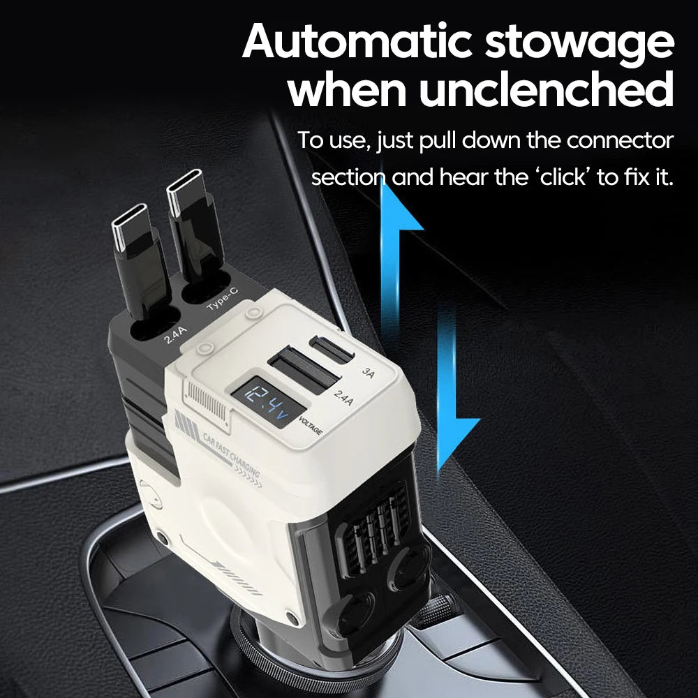 Elough 120W Car Charger Super Fast Flash Charge USB/Type C Multi Port Charger 4 in 1 Expansion Cable