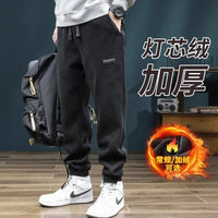 Men's Autumn Winter Thiened Fce Lined Corduroy Pants Loose Sports Casual High Street Trend Wear Resistant Dir Long Tro...