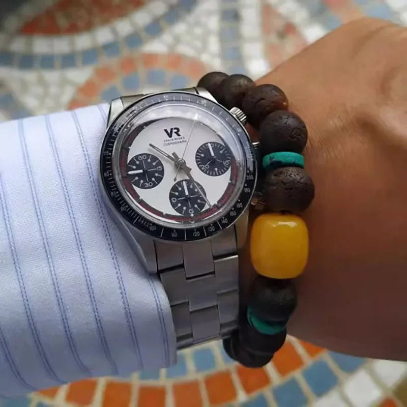 Vakuy Men's 38MM Quartz Watch Sweep Seconds Jinggong VK63A Chronograph Vintage Panda Di Men's Watch