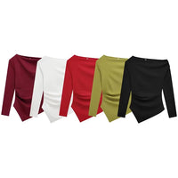 TFMLN 2025 Fashion Asymmetric Women Top T Shirts New Elegant Spring Summer Elastic Clothes Long Sleeve Shirt Top