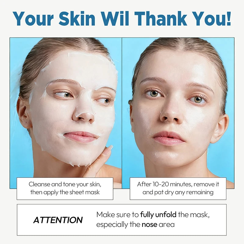 Bio Collagen Face Mask Shrink Deep Hydrating Overnight Mask Moisturizing Refreshing Brightening Face Skin Care 5Piece Set