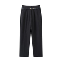 Faionable High Waist Belted Straight Leg Pants Women's Slim Fit Casual Autumn New Arrival Street Sle Polyester Fiber