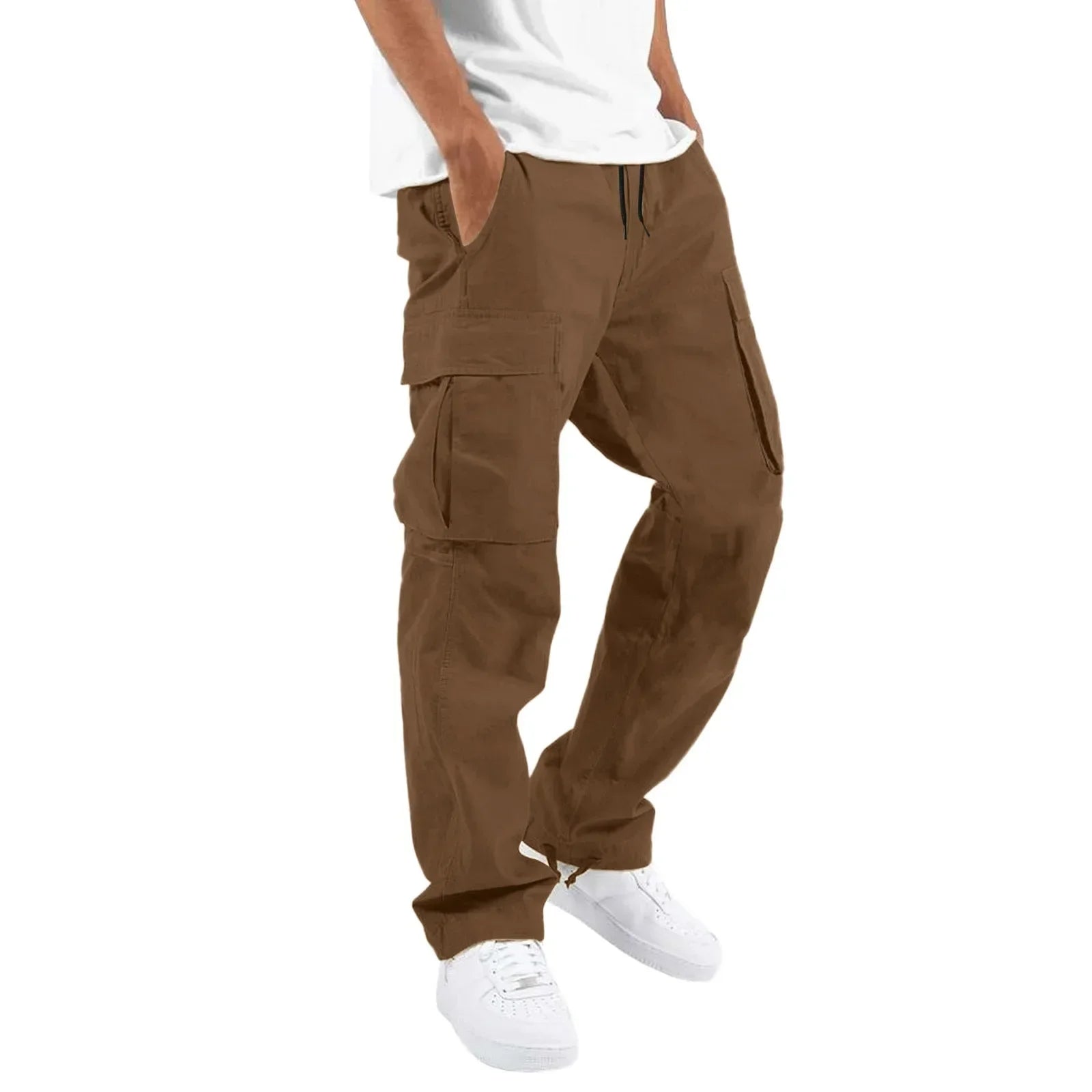 New 2025 Pocket Design Solid Cargo Pants Trousers for Men Full Length Casual Loose Drawstring Pockets Pants Male Cargo Pants 5XL