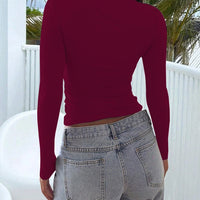 Women's Long Sleeve Tops Casual Scoop Neck Ribbed Knit Slim Fitted Basic Tee Shirts Trendy Spring Outfits