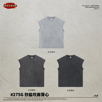 ZODF Trendy Summer Men Batik Washed 275gsm Cotton Tank Tops Unisex Oversized Loose Edge Sleeveless Vests Brand Tees HY1036