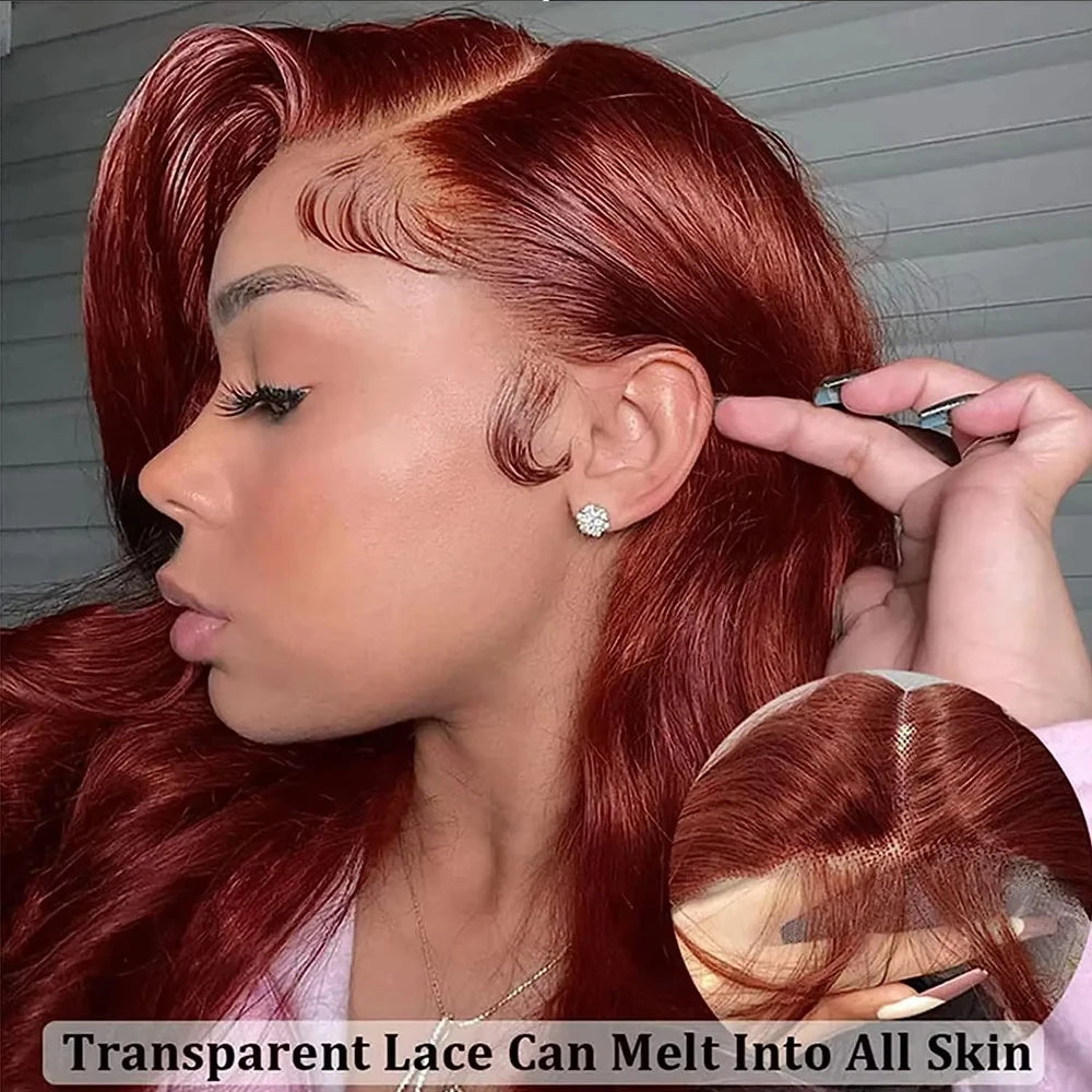 Reddish Brown Silky Straight 13x4 13X6 HD Synthetic Lace Front Wigs For Women 30 Inch Auburn Brown Straight Lace Wig Pre Plucked