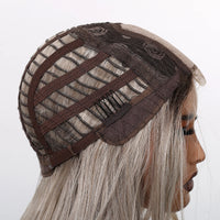 Gray Blonde Synthetic Wigs Dark Root Hairline Lace Frontal Straight Layered Wigs for Women Ladies Daily Use Wigs Heat Resistant