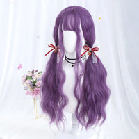 VICWIG Synthetic Hair Long Wavy Purple Green Black Blue Brown Cosplay Wig with Bangs for Women