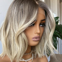 Synthetic Wig Hair Highlight Ash Blonde Straight Bob For Woman Lace Front Wig Bang Brazilian Hair Short Bob Wig