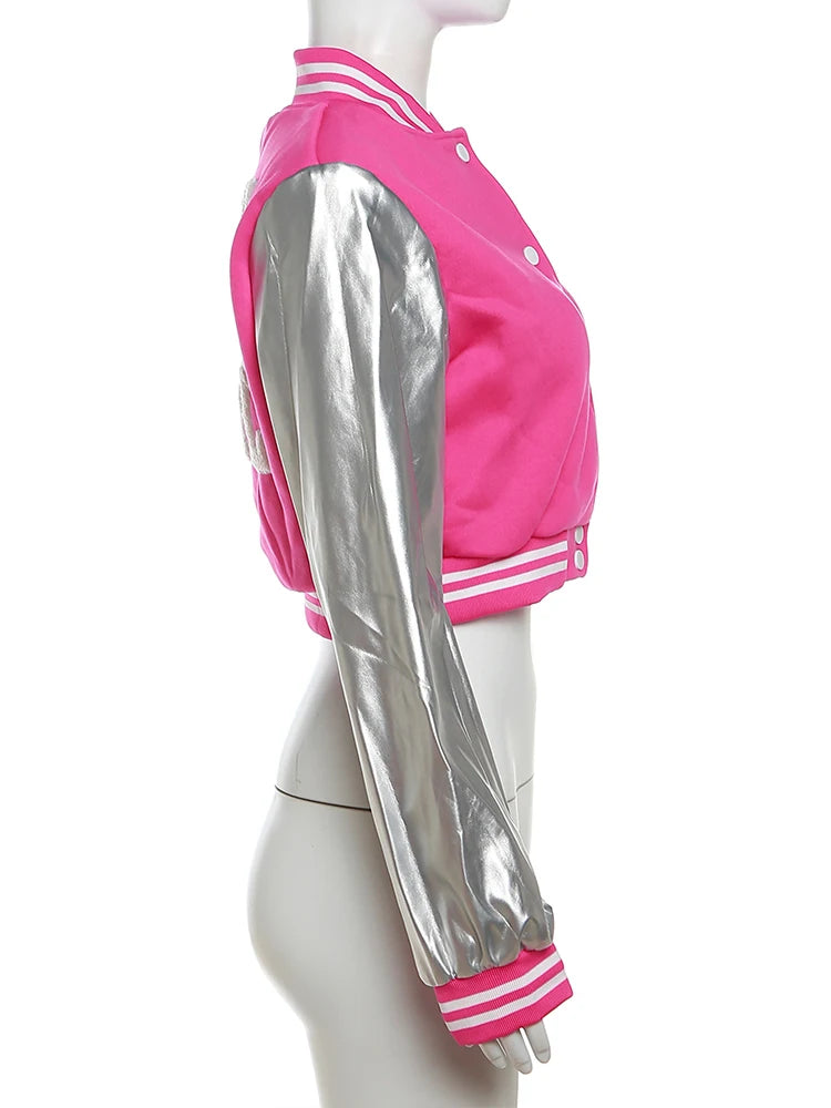 Kliou Letter Shape Patchwork Coats Women Casual Classic Panelled Long Sleeve Single Breasted Croped Jacket Female Street Outwear