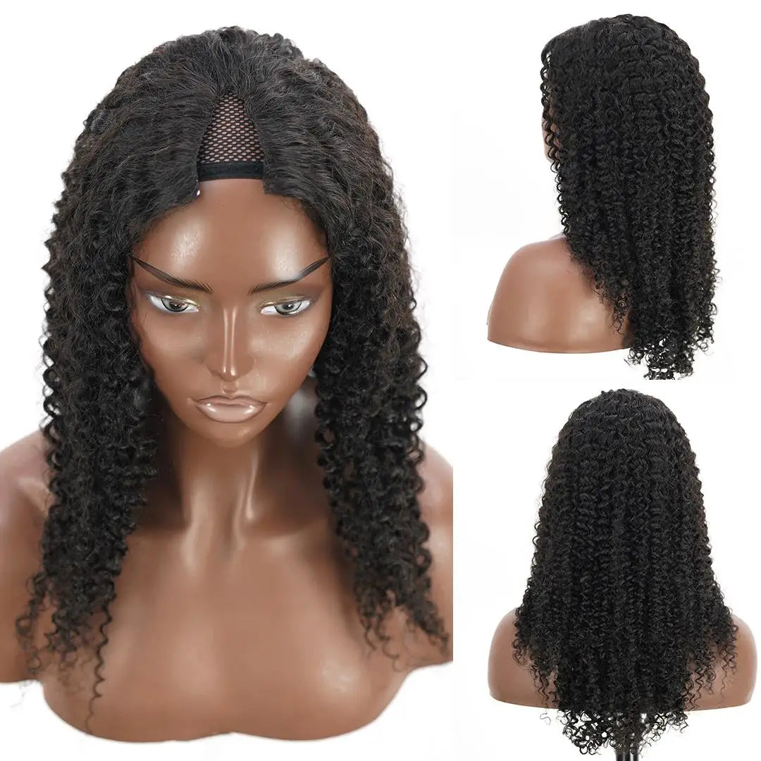 Kinky Curly V Part Wig Human Hair No Leave Out Thin Part Malaysian Hair Wigs for Women 250 Density Afro Curly V/U Part Wig 100%