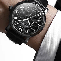 Fashion Mens Watches Top Brand Luxury Genuine Leather Strap Quartz Men's Watch Business Casual Date Chronograph Watch Men