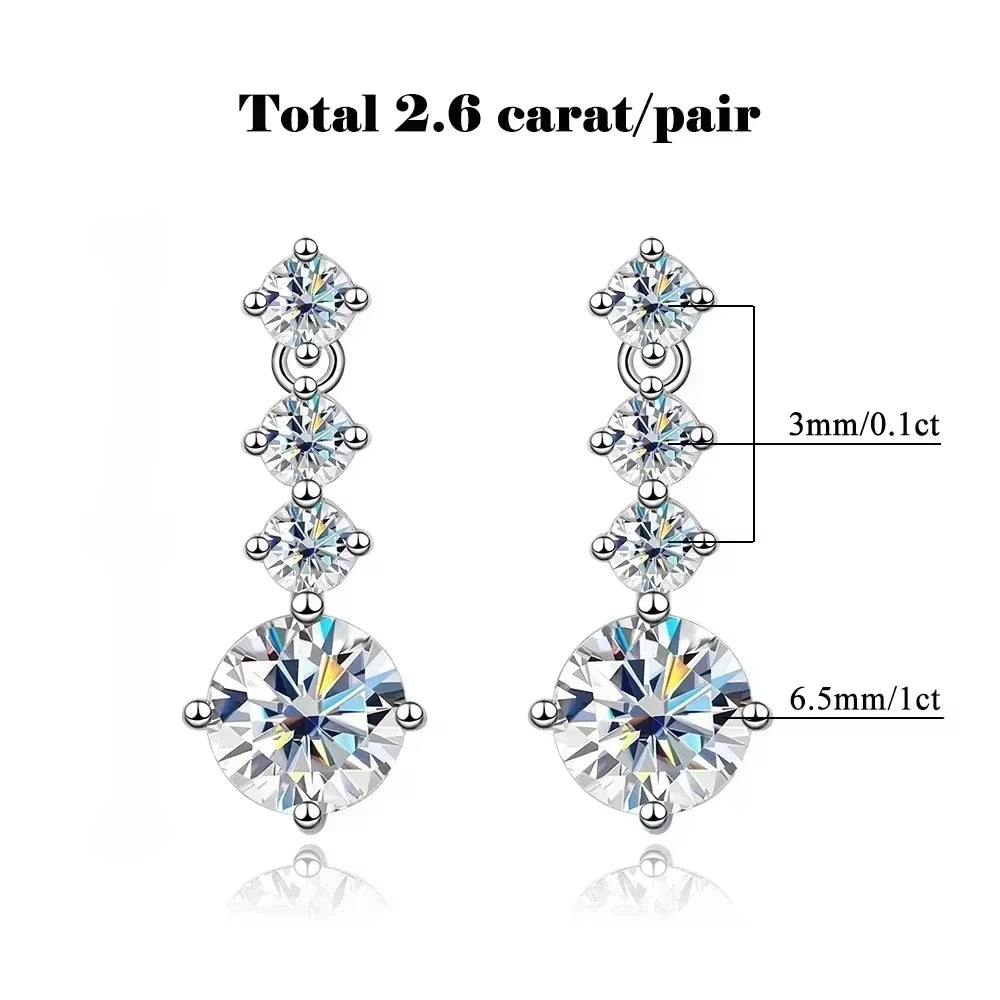 FEOBUR 3/6cttw Full Moissanite Drop Earrings for Women 925 Sterling Silver Lab Diamond Long Earring Bridal Wedding Jewelry GRA