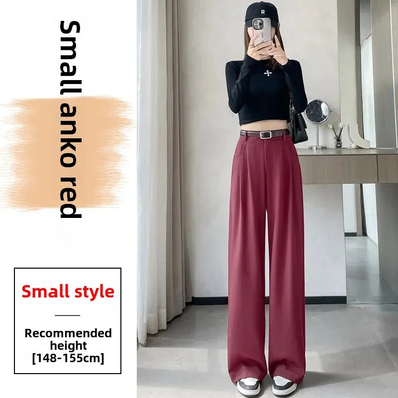 High Waist Slim Fit Straight Leg Suit Pants Wide Leg Casual Trousers Women's Autumn New Arrival Red Color Business Office Wear