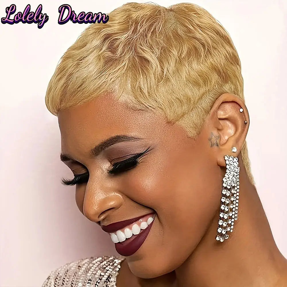 Brazilian Remy Pixie Cut Wigs Human Hair Short Prepluck Wig  Full Machine Made Human Hair Wigs For Black Women