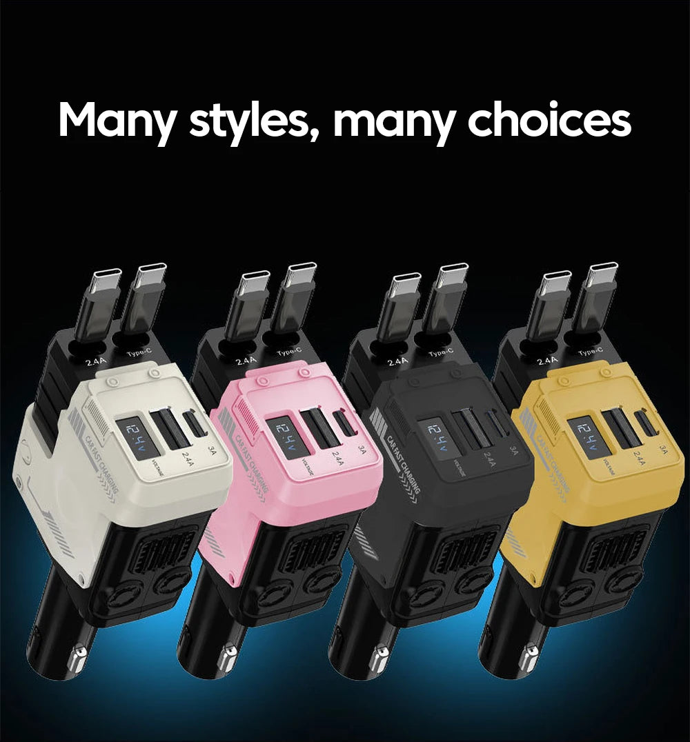 Elough 120W Car Charger Super Fast Flash Charge USB/Type C Multi Port Charger 4 in 1 Expansion Cable