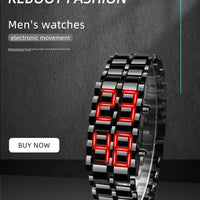 Fashion Mens Digital Lava Wrist Watch Men Black Full Metal Red Blue LED Display Watches Gifts for Male Boy Sport Creative Clock