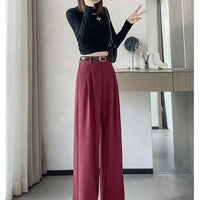 High Waist Slim Fit Straight Leg Suit Pants Wide Leg Casual Trousers Women's Autumn New Arrival Red Color Business Office Wear