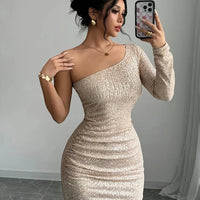 Women's Off Shoulder  Sequins Bodycon Dress, Elegant Fashion Short Dress for Party Club Dating Wear, Ladies Dress for All Season