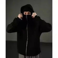 women's Men's and Balaclava Y2K Gothic Harajuku winter new item double hooded sweatshirt men's hooded mask zipper sportswear