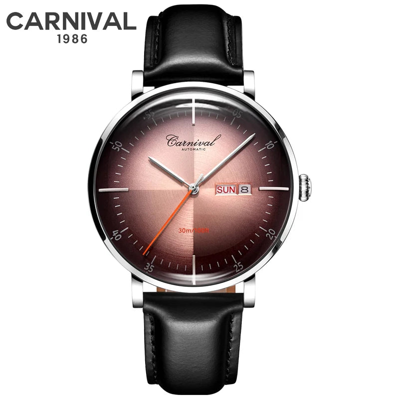 Carnival Brand 3D Curved Dial Luxury Sapphire Automatic Watch for Man Leather MIYIOTA Mechanical Watch Sports Wristwatch Male