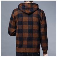 Men Sweater Jacket Fashion Winter Coat Fleece Hoodies High Quality Luxury Checkered Hooded Knit Cardigan Male Outer Wear