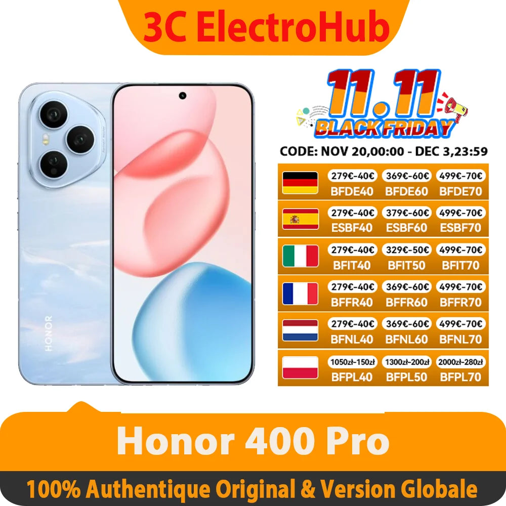 New HONOR 400 Pro Global Version 5G Smartphone 200MP Camera Snapdragon 8 Gen 3 6.7'' AMOLED 100W Wired 50W Wireless