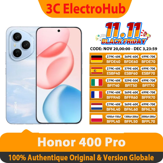 New HONOR 400 Pro Global Version 5G Smartphone 200MP Camera Snapdragon 8 Gen 3 6.7'' AMOLED 100W Wired 50W Wireless