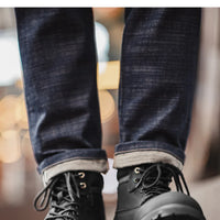 Maden Men's Versatile Black Boots Plush Lining Warmth Shoes Retro Non-Slip Thick Sole Work Boots Outdoor Casual Mid-Calf Boots