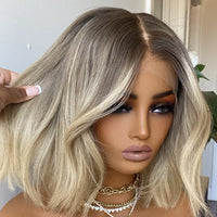 Synthetic Wig Hair Highlight Ash Blonde Straight Bob For Woman Lace Front Wig Bang Brazilian Hair Short Bob Wig