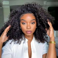 300% Glueless Wigs Human Hair Afro Kinky Curly Headband Wig Upgrade 3 IN 1 Half Wig With Drawstring Seamless Clip Ins Flip Over