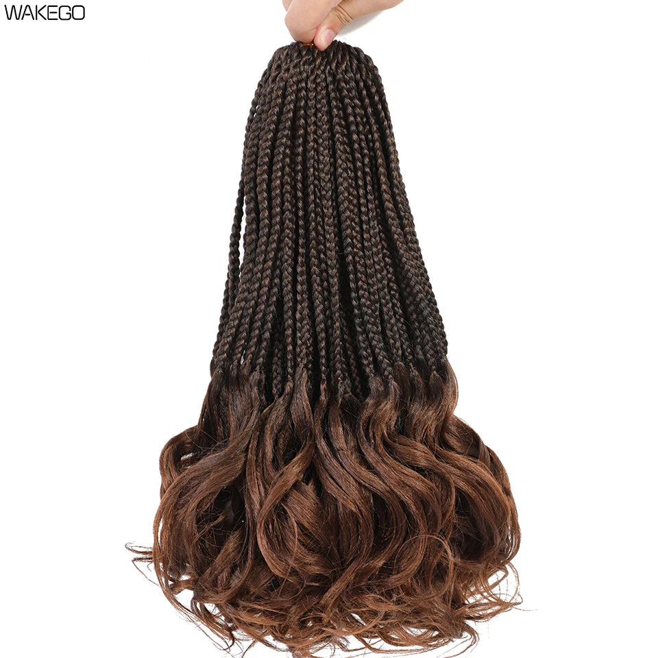 14 18 24 Inch French Curl Box Braids Crochet Hair Ombre Brown to Blonde Prelooped Synthetic French Curls Braiding Hair for Women