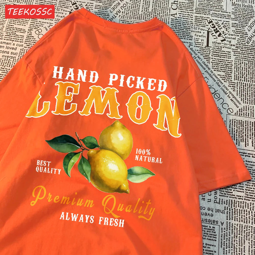 Summer Lemon Cherries Prints T-Shirts Cotton Women's Tops Oversize O-Neck Soft Short Sleeve tees Street Casual Womans Clothes