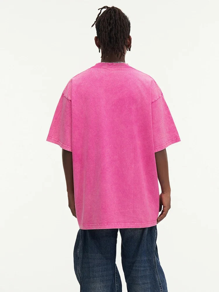 Summer men's washed T-shirt women's cotton loose round neck oversized T-shirt men's Korean Y2k top casual retro