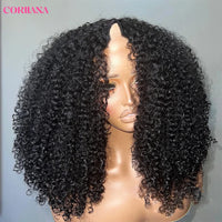 250% Kinky Curly V Part Wig Human Hair No Leave Out Upgrade Deep Wave Curly V Shape Wig No Glue Clip In Half Wig For Women