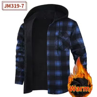 Fashion korean popular clothes winter Adding velvet and thickening long-sleeve shirts for men casual Hooded jacket plaid tops
