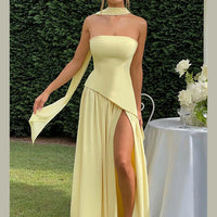 Fashion Contrast Women's V-neck Sling Long Dress For Women Elegant Pleated Backless Sleveless Maxi Dresses Lady Evening Vestidos