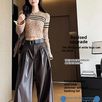 High Waist Wide Leg PU Leather Pants Women's Suit Casual Floor Length Trousers Autumn Winter New Style Loose Fit Long Pants