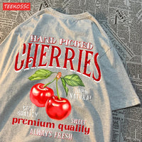 Summer Lemon Cherries Prints T-Shirts Cotton Women's Tops Oversize O-Neck Soft Short Sleeve tees Street Casual Womans Clothes