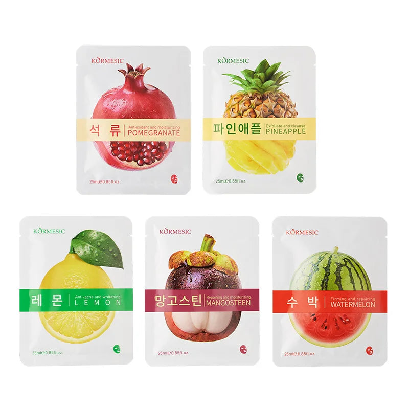 5pcs Kormesic Fruit-Infused Hydrating Face Mask Moisturizing Nourishing Hydrating Facial Skin Care Products