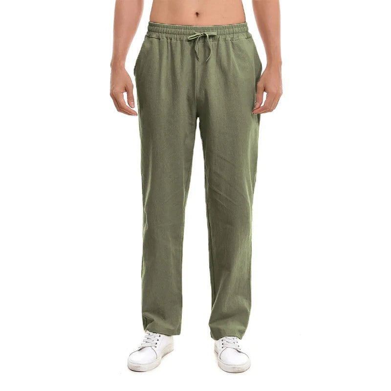 New Men's Cotton Pants Summer Breathable Trousers Solid Color Sweatpants Loose Fitness Lightweight Streetwear