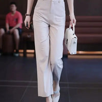 Nine-point Wide-leg Pants for Women in Summer Thin New High-waist Drooping Ice Silk Suit Women's Slim Straight Pants