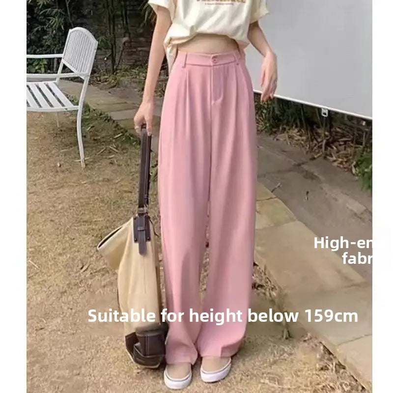 High Waist Wide Leg Thin Suit Pants Women's Loose Fitting Casual Floor Length Trousers Straight Cut Slimming Effect