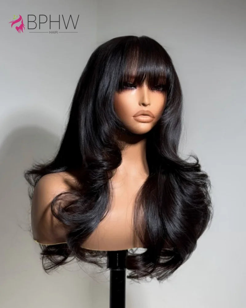 Body Wave Wig With Bangs Brazilian Human Hair Wig Sale Full Machine Made Fringe Glueless Wigs Ready To Wear 100% Original Hair
