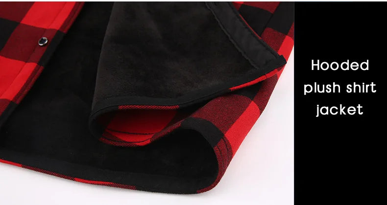 Fashion korean popular clothes winter Adding velvet and thickening long-sleeve shirts for men casual Hooded jacket plaid tops